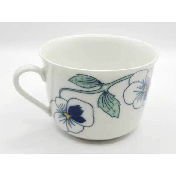 Rorstrand Mug MCM Sylvia Pattern Floral Coffee Cup W/ Handle Blue Pansies *Fair* - Picture 2 of 7